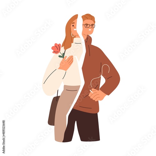 Split divided personality concept. Person with bipolar disorder. Psychology problem. Character with two different emotions, positive and negative. Flat vector illustration isolated on white background