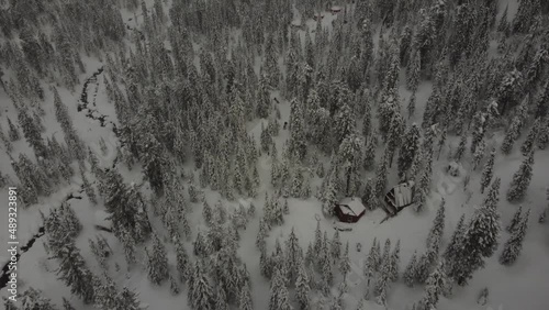 Beautiful views taken from a quadcopter in winter in the most beautiful places In Russia, Siberia Near Lake Baikal in a mountain gorge called Mamai photo