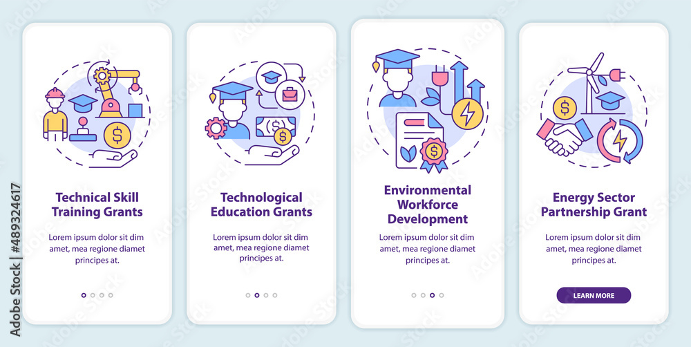 Federal grants for tech training onboarding mobile app screen