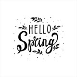 Hand lettering Hello Spring. Lettering, Hand-drawn vector spring lettering on a white isolated background.