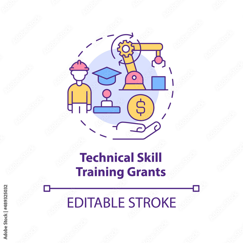 Technical skill training grants concept icon Technical skill training grants concept icon