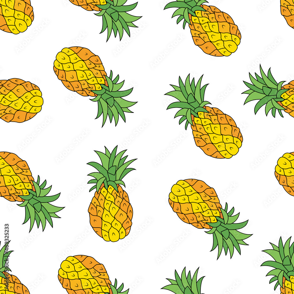 Seamless pattern with pineapples, flat vector illustration. For t-shirt prints and other uses. Seamless pattern with pineapples, flat vector illustration. For t-shirt prints and other uses.