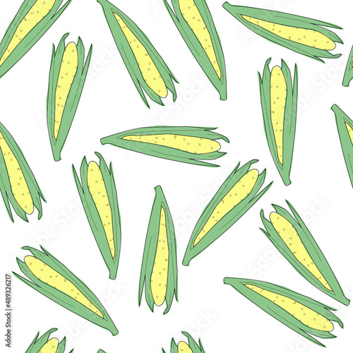 seamless pattern with ear of corn on white background