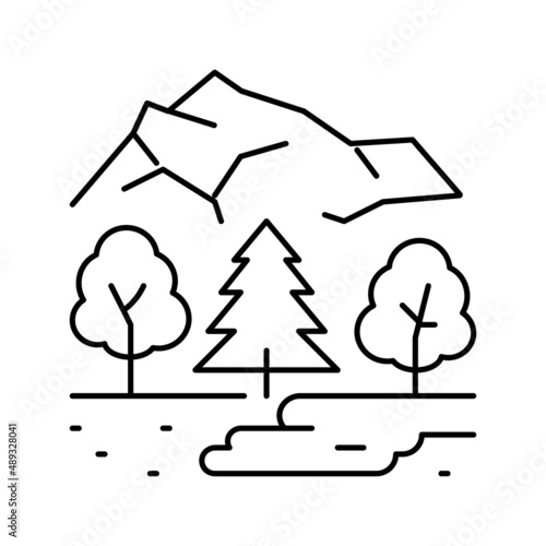 taiga landscape line icon vector illustration