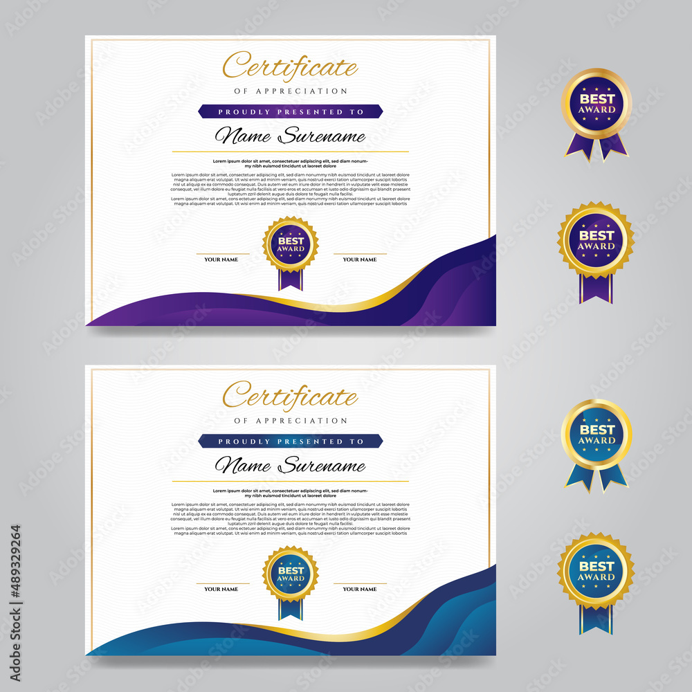 Obraz premium Elegant Purple and Turquoise Certificate Design Template with Wavy Texture