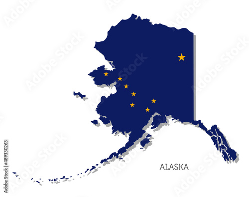 Highly detailed map of Alaska with flag inside. Editable map of USA State with territory borders. Political or geographical design of US, Alaska State vector illustration on white background