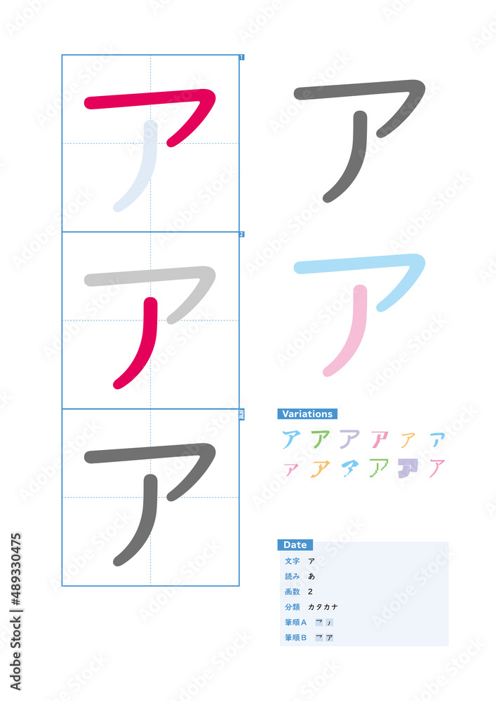 書き順 カタカナ ア Stroke Order Of Japanese Katakana Stock Vector Adobe Stock