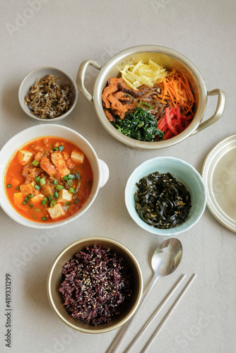 Homemade popular Korean meal. Spicy Kimchijigae aka Kimchi Stew. Eaten with side dishes or with kimchijeon also known as kimchi pancake, delicious and fun to eat