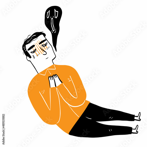 The man sleeping with exhaustion.