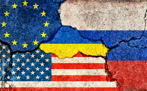 Grunge flags illustration of 4 countries (cracked concrete background) | Russo-Ukrainian War photo