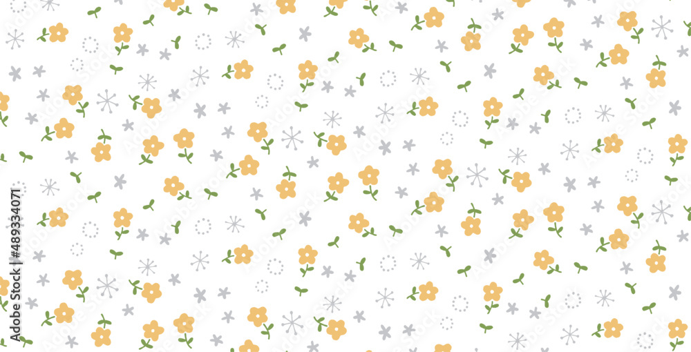 黄色の花のイラスト かわいいフラワーパターン シームレス背景装飾 黄色の花のイラスト かわいいフラワーパターン シームレス背景装飾