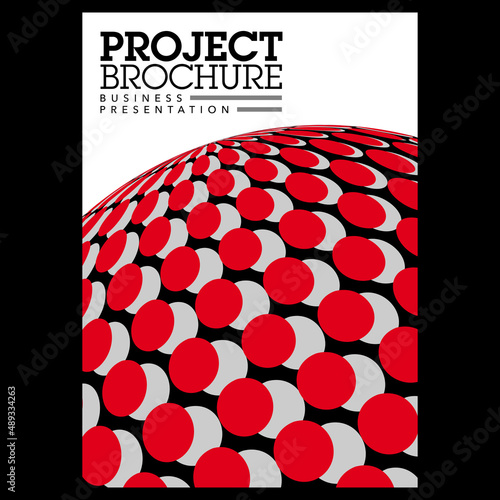 Couverture pour une brochure de projets d’affaires, avec une image sphérique et graphique.