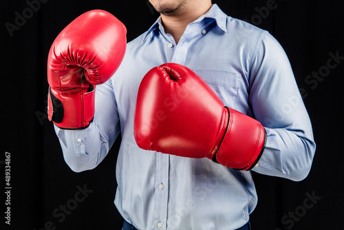 Businessman standing in boxing