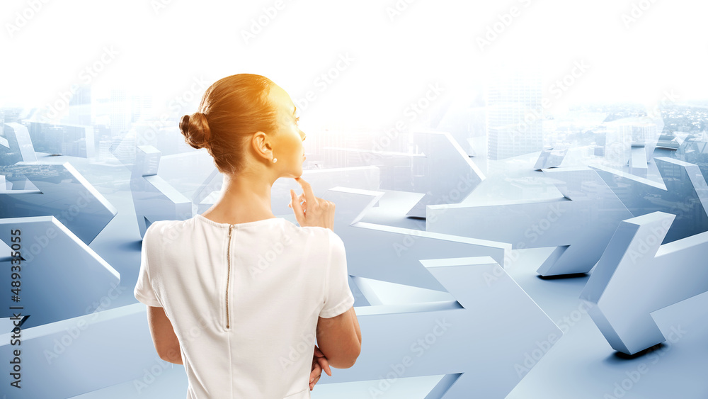 Young businesswoman portrait, thinking face expression Young businesswoman portrait, thinking face expression