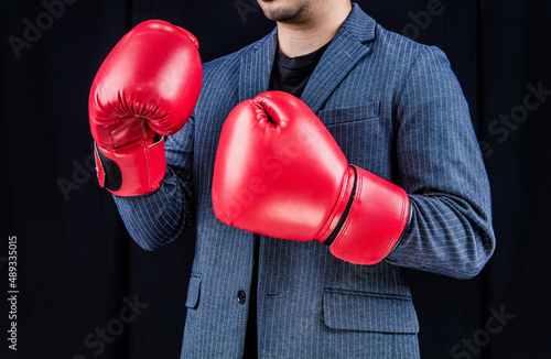 Businessman standing in boxing