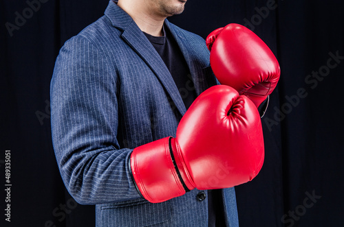 Businessman standing in boxing