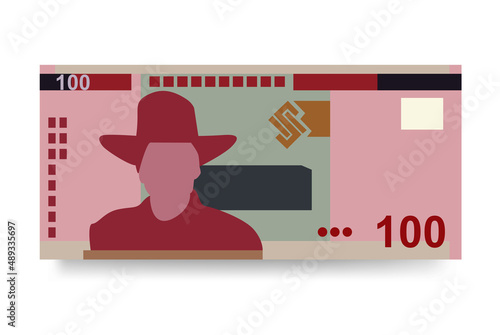 Namibian Dollar Vector Illustration. Namibia money set bundle banknotes. Paper money 100 NAD. Flat style. Isolated on white background. Simple minimal design.