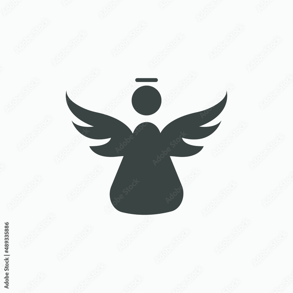 Fototapeta premium Sign of holly woman with wings, angel icon vector isolated. christmas angel, new year decoration symbol