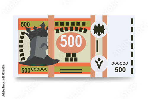 Moldovan Leu Vector Illustration. Moldova money set bundle banknotes. Paper money 500 MDL. Flat style. Isolated on white background. Simple minimal design.
