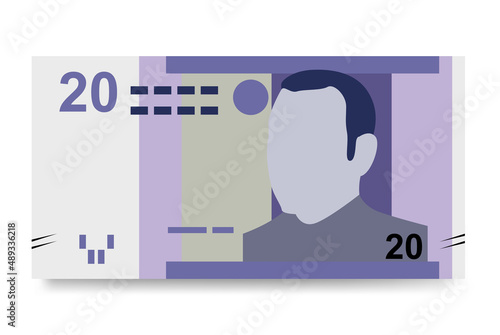 Moroccan Dirham Vector Illustration. Morocco, Ceuta, Melilla, Spain money set bundle banknotes. Paper money 20 MAD. Flat style. Isolated on white background.