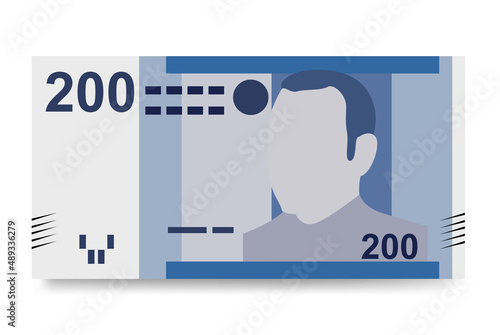 Moroccan Dirham Vector Illustration. Morocco, Ceuta, Melilla, Spain money set bundle banknotes. Paper money 200 MAD. Flat style. Isolated on white background.