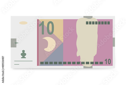 Macedonian Denar Vector Illustration. North Macedonia money set bundle banknotes. Paper money 10 MKD. Flat style. Isolated on white background. Simple minimal design.