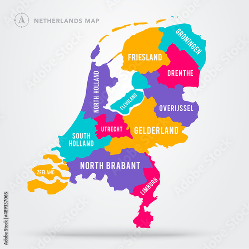 Colorful Map Of The Netherlands With Province photo