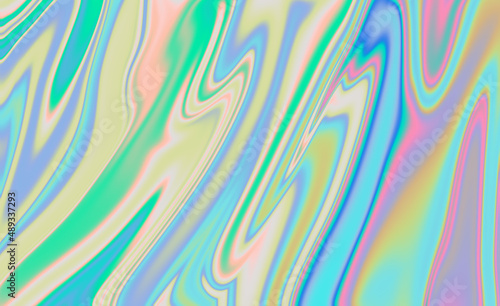 Abstract textured iridescent multicolored liquid background in blue tones.