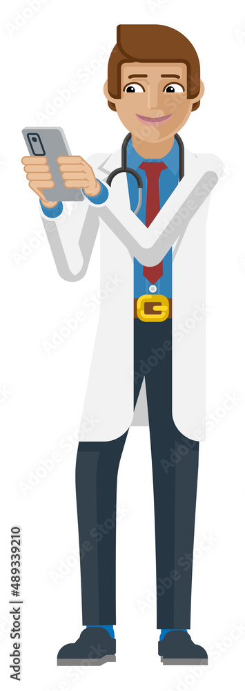 Doctor Holding Mobile Phone Cartoon Character Doctor Holding Mobile Phone Cartoon Character