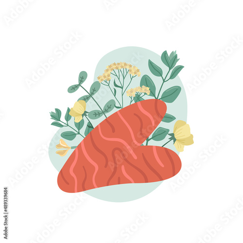 Vector illustration of gouache scrapers for facial massage with botanical decor. Beauty Industry