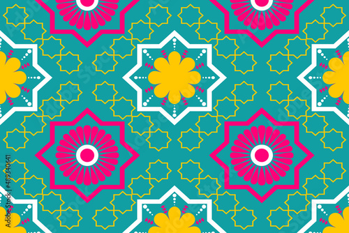 Ethnic colorful seamless pattern with flowers