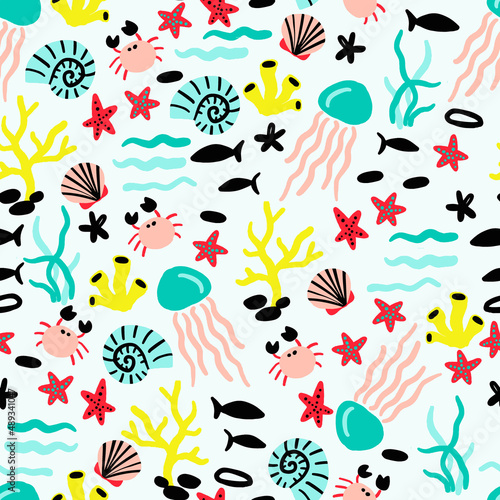 Funky Underwater Animals Vector Seamless Pattern