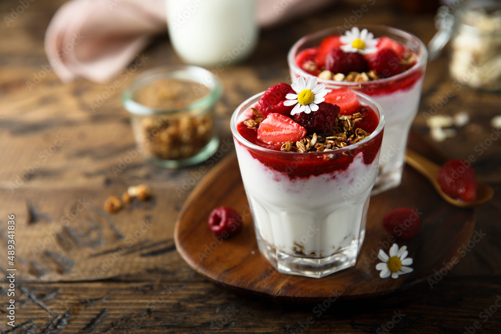 Yogurt dessert with granola and berries Yogurt dessert with granola and berries
