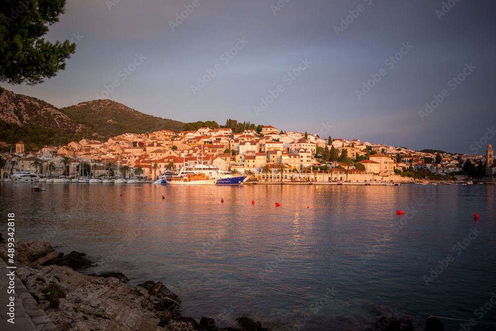 Sunset on the sea and boats