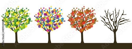 Four seasons trees banner. Vector illustration.