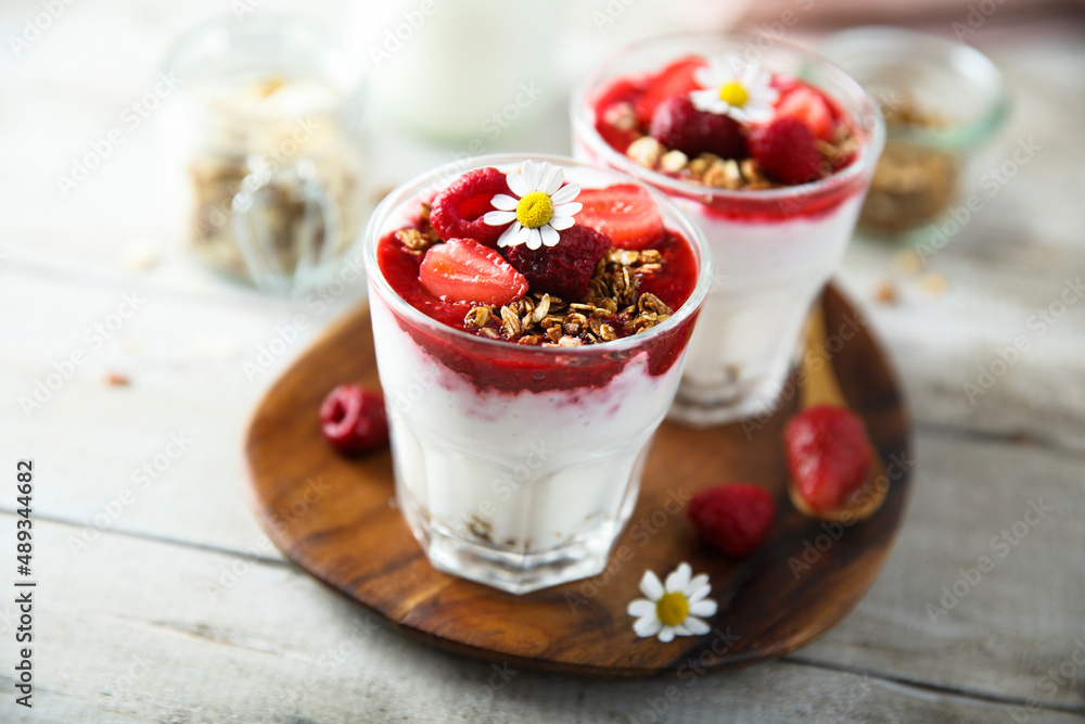 Yogurt dessert with granola and berries Yogurt dessert with granola and berries