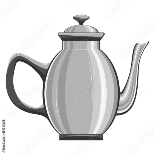 Coffee pot, kettle. Large roomy kettle. Kitchen utensils for hot drinks and boiling water. Vector icon, cartoon, complex flat, isolated