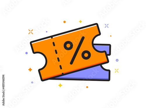 Discount coupon icon. Coupon With Percent Sign. Shopping voucher. Money saving shopping concept. Flat design. Vector illustration