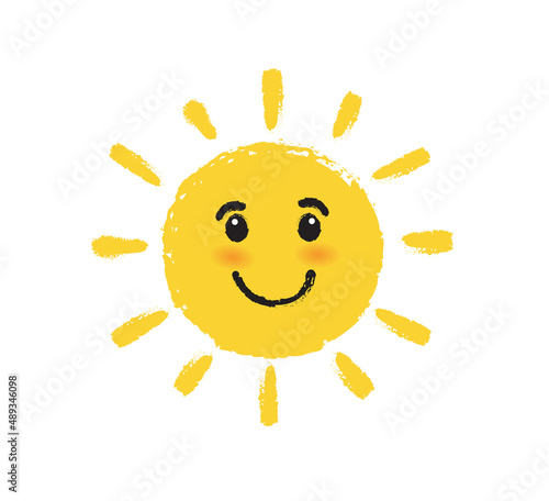 Fototapeta Naklejka Na Ścianę i Meble -  Smiling sun isolated on white background. Sun cartoon character. Vector illustration.