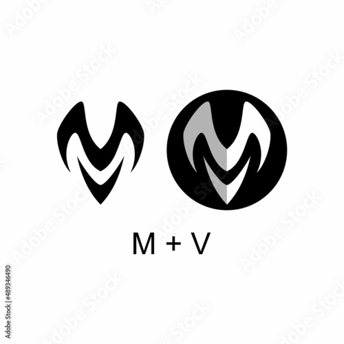 MV Logo Design. Logo resembling a goat or cow head with big horns