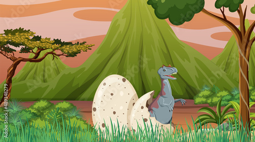 Dinosaur in prehistoric forest scene