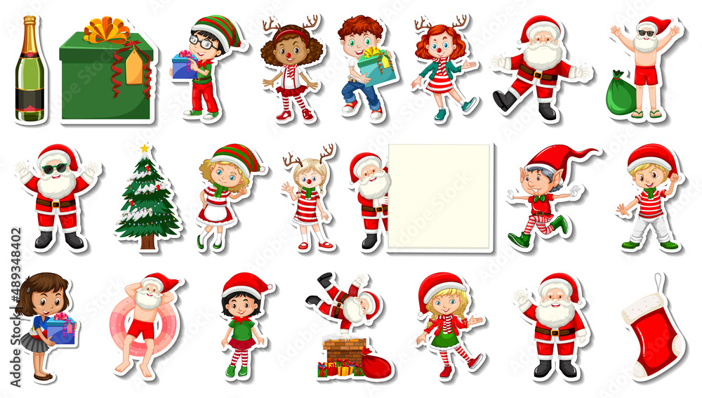 Set of Christmas objects and cartoon characters Set of Christmas objects and cartoon characters