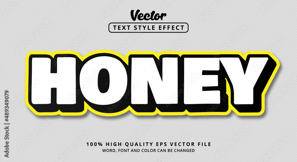 Editable text effect Honey text in black and white and lighted yellow in a modern style