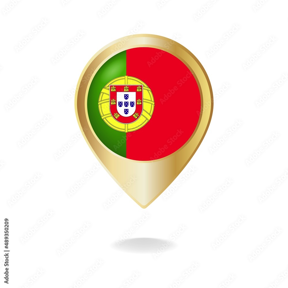 Portugal flag on golden pointer map, Vector illustration eps.10
