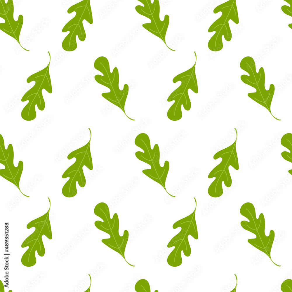 Seamless pattern with arugula leaves. Seamless design with green leaves. Wrapping, scrapbook paper, textile, fabric, wallpaper design. Vector illustration. Seamless pattern with arugula leaves. Seamless design with green leaves. Wrapping, scrapbook paper, textile, fabric, wallpaper design. Vector illustration.