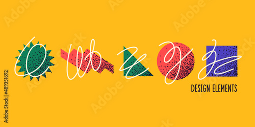 A set of geometric shapes with additional elements. Collection of abstract images for design.