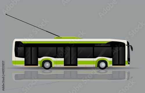 City green trolleybus, side view. City public electric transport.