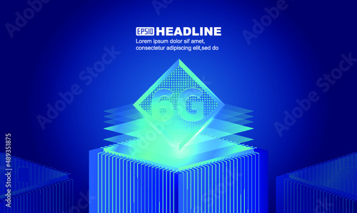 2.5D vector 6G concept chip image on blue background