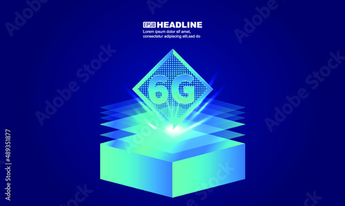 2.5D vector 6G concept chip image on blue background