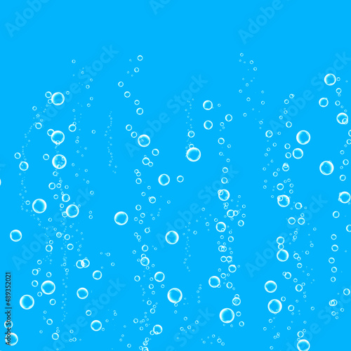 Abstract underwater bubbles illustration. Air bubbles on blue background.